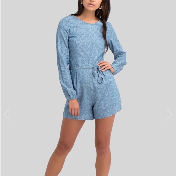 Polo Chambray Long Sleeve Floral Romper M/L - Picture 1 of 7